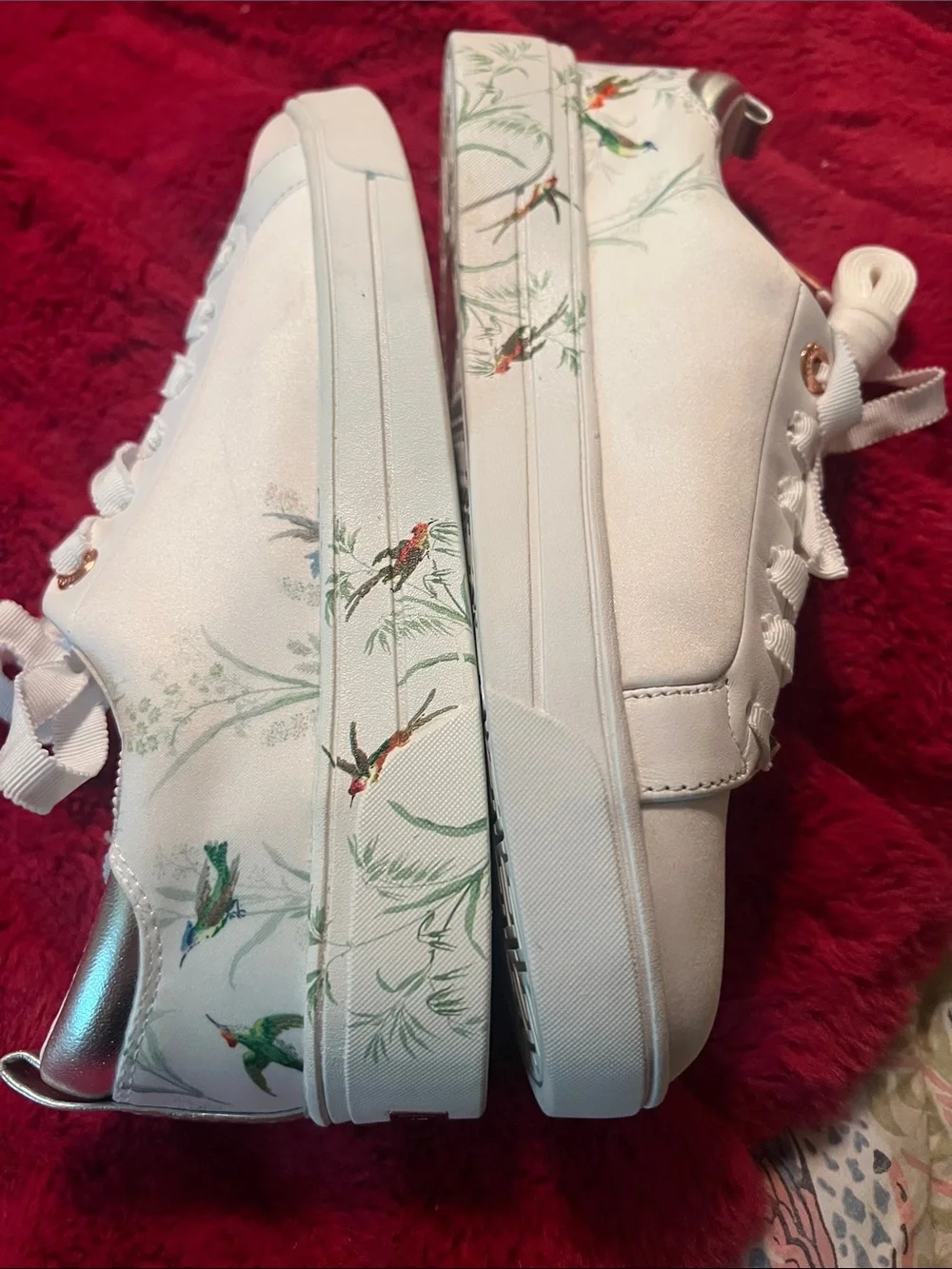 Ted Baker White Sneakers with Green & Red Bird Print